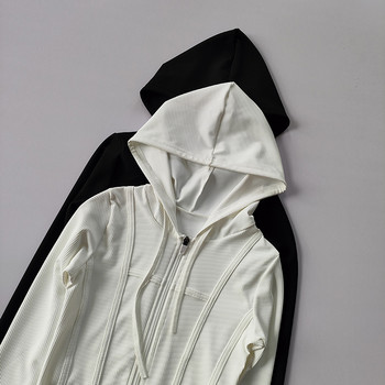 Дамски якета за бягане с качулка Велосипедно палто Йога облекло Тениска за джогинг Чорапогащи Тънки спортни дрехи на открито Спортно облекло