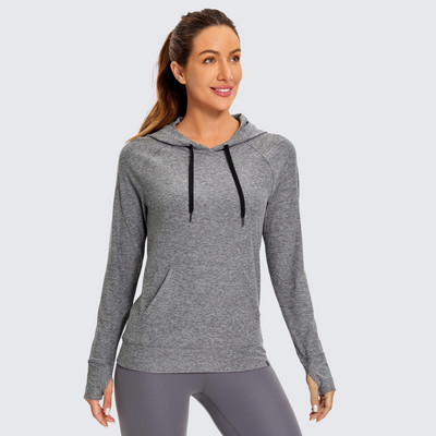 SYROKAN Sieviešu kapuces ar garām piedurknēm krekli skriešanas treniņiem, džemperi ar kabatu ikdienas brīvlaika kapuci rudens pavasaris