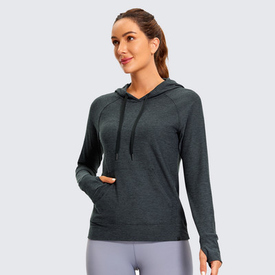 SYROKAN Sieviešu kapuces ar garām piedurknēm krekli skriešanas treniņiem, džemperi ar kabatu ikdienas brīvlaika kapuci rudens pavasaris