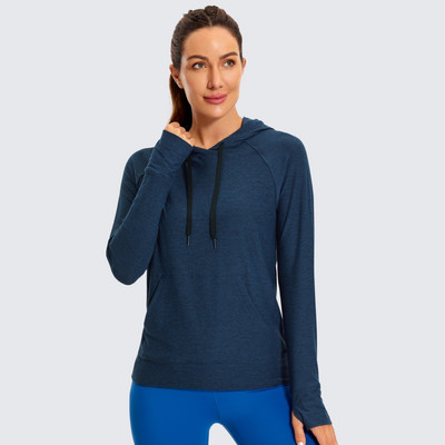 SYROKAN Sieviešu kapuces ar garām piedurknēm krekli skriešanas treniņiem, džemperi ar kabatu ikdienas brīvlaika kapuci rudens pavasaris