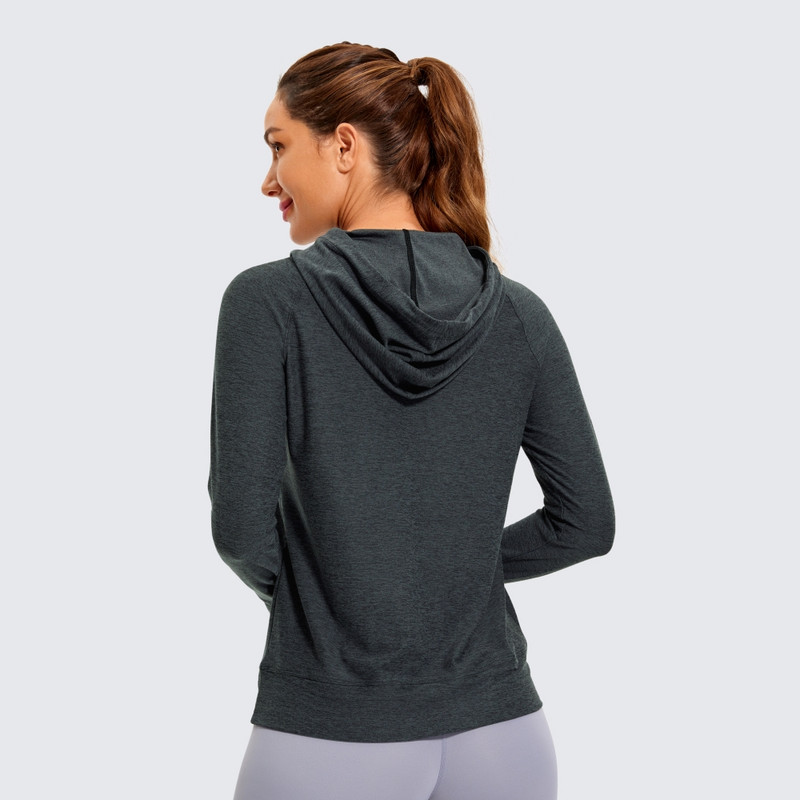 SYROKAN Sieviešu kapuces ar garām piedurknēm krekli skriešanas treniņiem, džemperi ar kabatu ikdienas brīvlaika kapuci rudens pavasaris