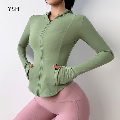 Φθινοπωρινά αθλητικά μπλουζάκια με κουκούλα με φερμουάρ Γυναικεία μπουφάν γυμναστικής για τρέξιμο στενή φόρμα γυμναστικής μακρυμάνικη μπλούζα