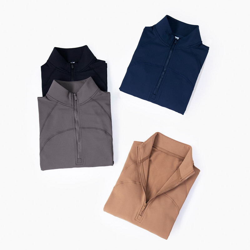 Vienkrāsains Fitness Sieviešu sporta jaka Top Visaptverošs Treniņš Pusrāvējslēdzējs Flīss Silts Garās Piedurknes Jogas Krekls Mētelis Īkšķis