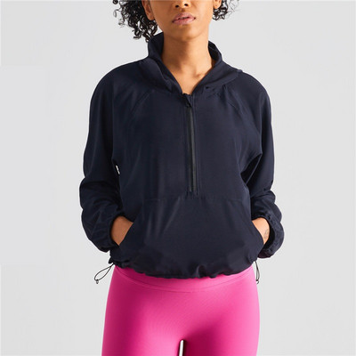 Fitness Sieviešu sports Visaptveroši treniņi Fitnesa Apģērbs Augšpuse Regulējama Rāvējslēdzēja Kabata Brīva Saules aizsardzība Garām Piedurknēm Sporta zāle Quickdr