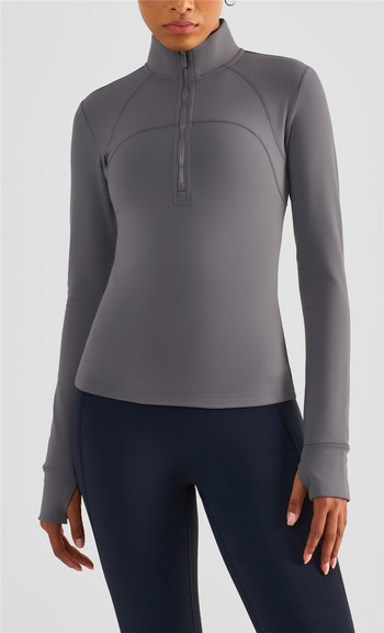 Едноцветно фитнес дамско спортно яке Горна част Изчерпателна поларена топла риза с дълъг ръкав Риза за фитнес Палто Дрехи за фитнес