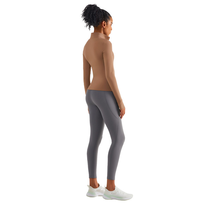 Ühevärviline Fitness Naiste Spordijakk Top kõikehõlmav pooltõmblukuga fliis soe pikkade varrukatega joogasärk mantel Jõusaali riietus pöial