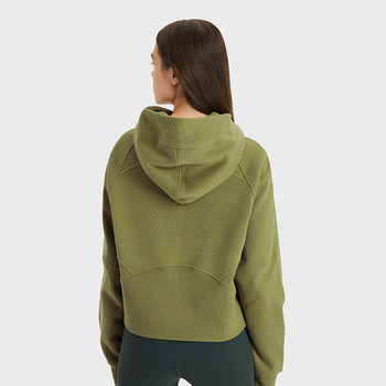 Топ дамски нов спортен пуловер Йога пуловер за фитнес на открито Модно фитнес спортно яке Свободно качулка Slim Fit Топло, меко дишащо