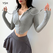 Φθινοπωρινό αθλητικό μπουφάν με κουκούλα Γυναικείο φερμουάρ Jogger Fitness Jacket Gym Elastic Yoga Crop Top για τρέξιμο σε εξωτερικό χώρο Σέξι στενά αθλητικά ρούχα