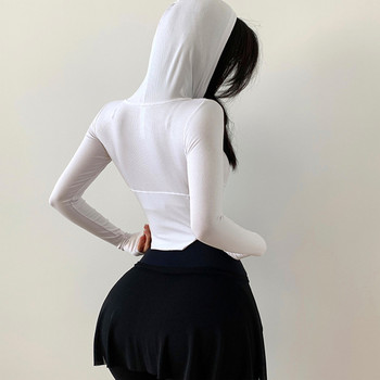 Φθινοπωρινό αθλητικό μπουφάν με κουκούλα Γυναικείο φερμουάρ Jogger Fitness Jacket Gym Elastic Yoga Crop Top για τρέξιμο σε εξωτερικό χώρο Σέξι στενά αθλητικά ρούχα