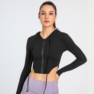 Φθινοπωρινό αθλητικό μπουφάν με κουκούλα Γυναικείο φερμουάρ Jogger Fitness Jacket Gym Elastic Yoga Crop Top για τρέξιμο σε εξωτερικό χώρο Σέξι στενά αθλητικά ρούχα
