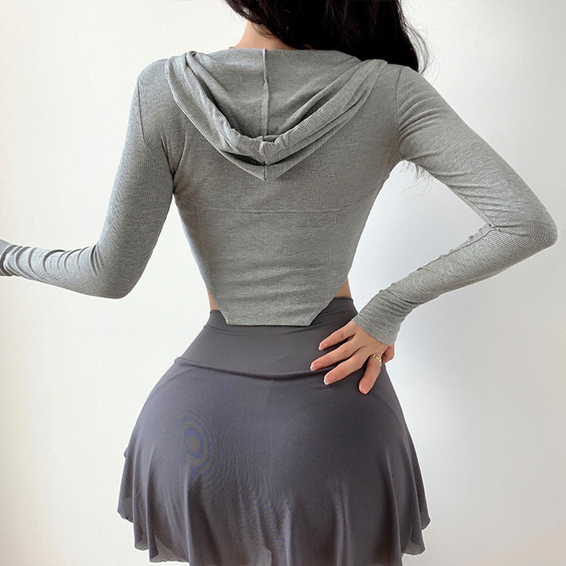 Φθινοπωρινό αθλητικό μπουφάν με κουκούλα Γυναικείο φερμουάρ Jogger Fitness Jacket Gym Elastic Yoga Crop Top για τρέξιμο σε εξωτερικό χώρο Σέξι στενά αθλητικά ρούχα