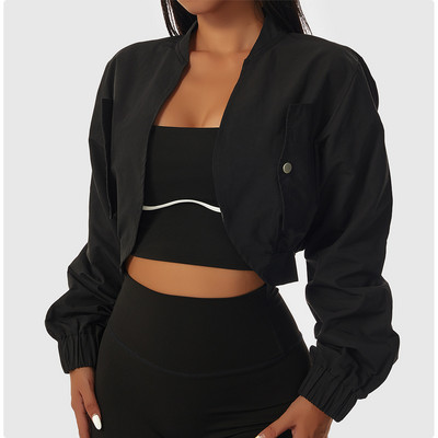 Rudens brīvs treniņu sporta mētelis Sieviešu statīvs apkakle Fitnesa jaka Ātri žūstoši jogas topi āra skriešanai ārējā veste