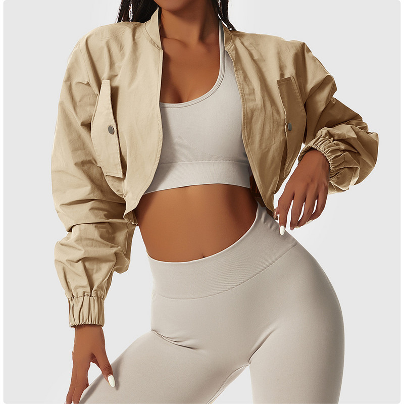 Rudens brīvs treniņu sporta mētelis Sieviešu statīvs apkakle Fitnesa jaka Ātri žūstoši jogas topi āra skriešanai ārējā veste