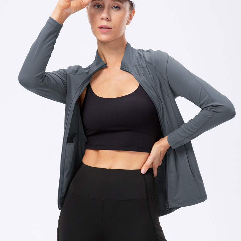 Γυναικείο αθλητικό μπουφάν Φερμουάρ Yoga Slim Coat Ρούχα Quick Dry Fitness Jacket Running Hoodies Stand Collar Sportwear Gym Workout Top