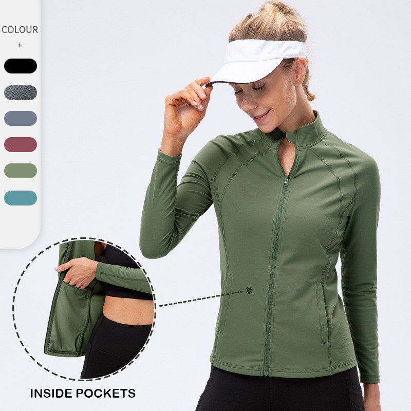 Γυναικείο αθλητικό μπουφάν Φερμουάρ Yoga Slim Coat Ρούχα Quick Dry Fitness Jacket Running Hoodies Stand Collar Sportwear Gym Workout Top