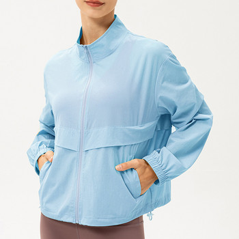 Sean Tsing® Sport Windcoats Γυναικεία Μακρυμάνικα Μπουφάν με φερμουάρ με κορδόνι Τσέπης Προπόνηση Active Fitness Casual χαλαρά λεπτά παλτό