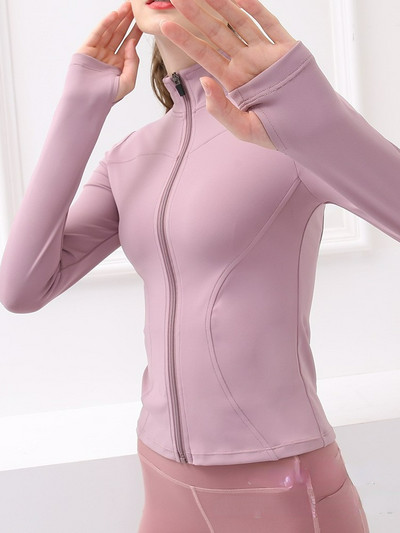 „Hoip Jeeky Yoga“ drabužiai Nauji „Fitness“ drabužiai aukštu kaklu, moteriški viršutiniai drabužiai ilgomis rankovėmis, užtrauktuku aptempta sportinė striukė, greitai džiūsta