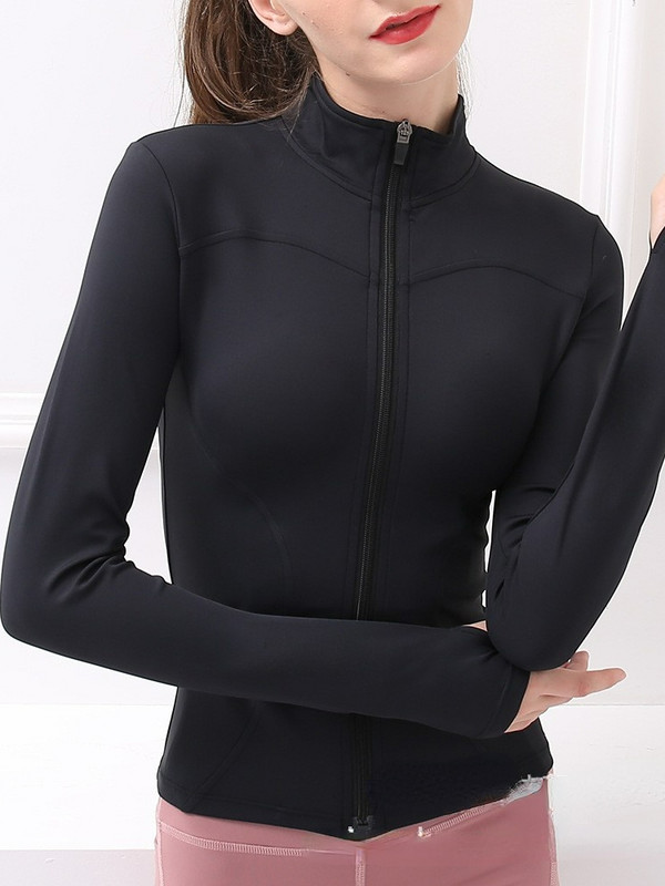 „Hoip Jeeky Yoga“ drabužiai Nauji „Fitness“ drabužiai aukštu kaklu, moteriški viršutiniai drabužiai ilgomis rankovėmis, užtrauktuku aptempta sportinė striukė, greitai džiūsta