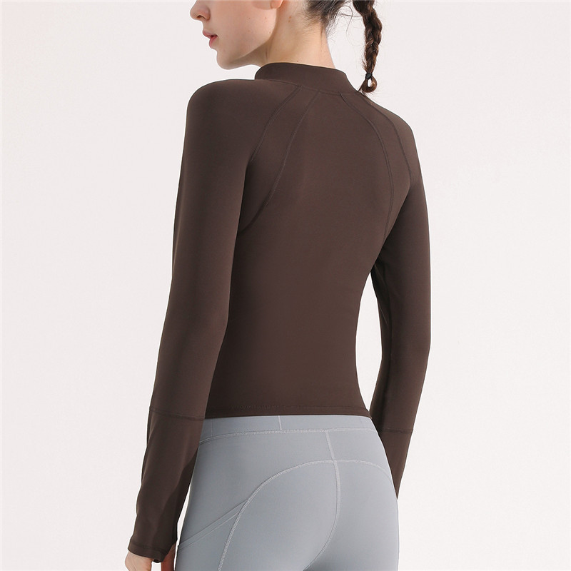 Egyszínű, átfogó edzés Fitness női sportkabát felső állógallér Félcipzáras hosszú ujjú jóga ing kabát hüvelykujj