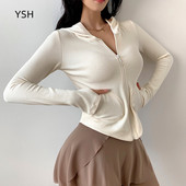 YUSHUHUA Proljeće Jesen Sportske majice s kapuljačom Ženska jakna za vježbanje Zatvarač Trenirke za trčanje Uske majice dugih rukava za trening