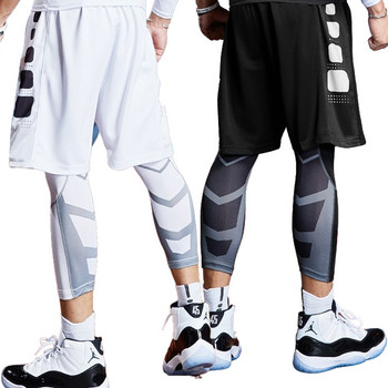 Мъжки спортни 3/4 изрязани панталони Клинове за фитнес за бягане Мъжки джогинг Спортни панталони с еластични компресии Футболни баскетболни панталони