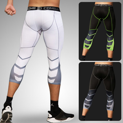 Men`s Sports 3/4 Cropped Pants Gym Running Leggings Male Joggings Elastic Compressions Sweatpant Football Basketball Trousers