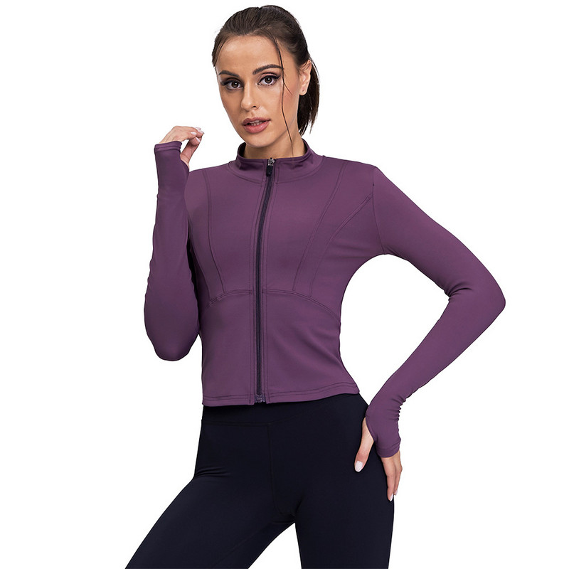 Moteriška bėgimo striukė su užtrauktuku, sportinė lieknėjimo korėjietiška negabaritinė sportinė viršūnė ilgomis rankovėmis Greitai išdžiūsta kūno rengybos rūbai jogos drabužiai