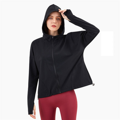 Ženska tanka jakna s kapuljačom na patentni zatvarač Sportska odjeća Sportska majica širokih rukava s podesivom uzicom za zatezanje Yoga Fitness Sveobuhvatni trening