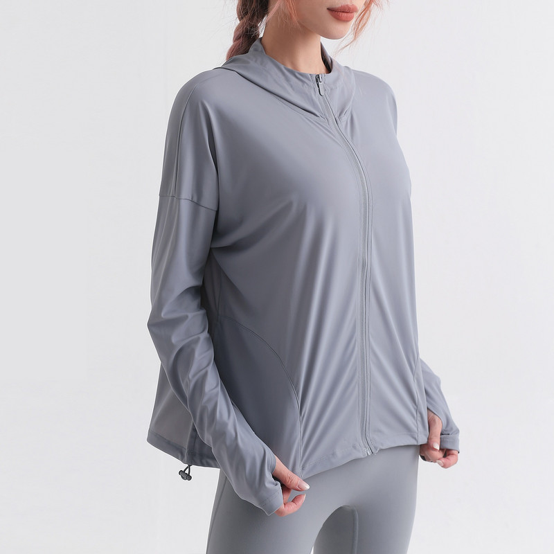 Ženska tanka jakna s kapuljačom na patentni zatvarač Sportska odjeća Sportska majica širokih rukava s podesivom uzicom za zatezanje Yoga Fitness Sveobuhvatni trening