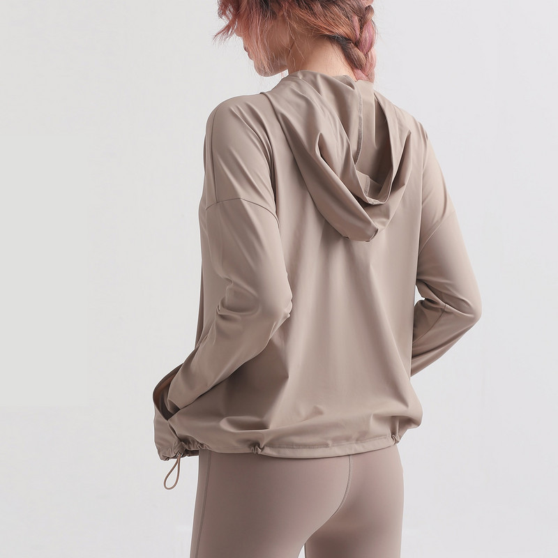 Ženska tanka jakna s kapuljačom na patentni zatvarač Sportska odjeća Sportska majica širokih rukava s podesivom uzicom za zatezanje Yoga Fitness Sveobuhvatni trening