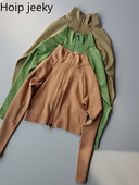 Hoip Jeeky Yoga Wear Αθλητικά Μακρυμάνικα Γυναικεία Ρούχα Γυμναστικής Φθινοπωρινής Χειμερινή Ζακέτα με διπλό φερμουάρ, σφιχτά ελαστικά μπουφάν