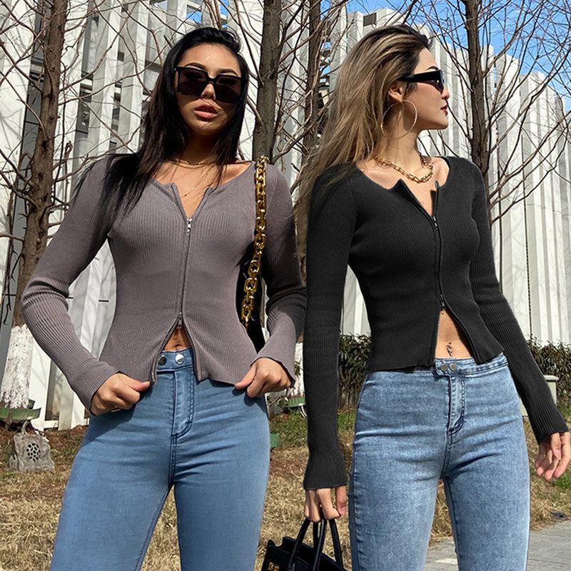 Sportinė viršutinė moteriška striukė su dvigubu užtrauktuku ilgomis rankovėmis treniruoklių salė Greito bėgimo treniruotė Sportinė vienspalvė jogos treniruočių apranga Sportinė apranga