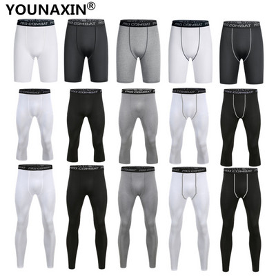 Men Base Layer Running Tight Shorts Sport 3/4 Cropped Pant Leggings Gym Basketball Fitness Exercise Cycling Trousers Long Johns