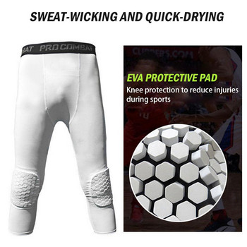 Мъжки предпазни панталони против сблъсък Баскетболни тренировъчни 3/4 чорапогащи Клинове с наколенки Протектор Спортни компресионни панталони