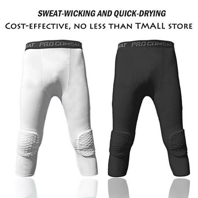 Men`s Safety Anti-Collision Pants Basketball Training 3/4 Tights Leggings With Knee Pads Protector Sports Compression Trousers