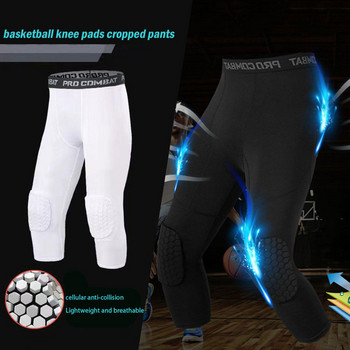 Мъжки предпазни панталони против сблъсък Баскетболни тренировъчни 3/4 чорапогащи Клинове с наколенки Протектор Спортни компресионни панталони