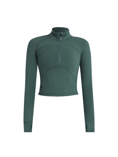 Hoip Jeeky Sieviešu Īsa Joga Jaka Statīvs Apkakle Vēja Necaurlaidīga Ātri Dry Jakas Garām Piedurknēm Ar Rāvējslēdzēju Sporta krekls Bezmaksas piegāde Jaka Y2k