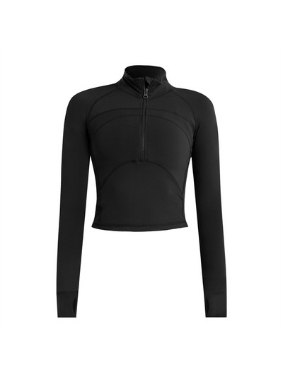 Hoip Jeeky Sieviešu Īsa Joga Jaka Statīvs Apkakle Vēja Necaurlaidīga Ātri Dry Jakas Garām Piedurknēm Ar Rāvējslēdzēju Sporta krekls Bezmaksas piegāde Jaka Y2k