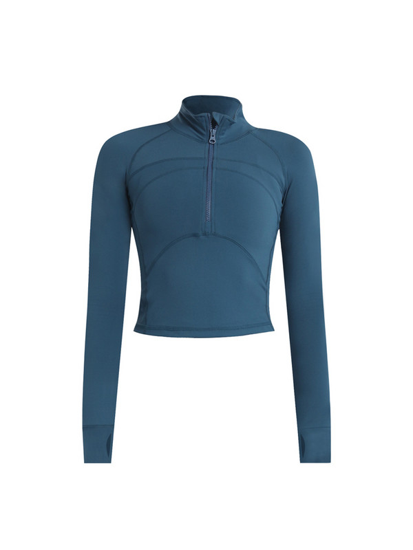 Hoip Jeeky Sieviešu Īsa Joga Jaka Statīvs Apkakle Vēja Necaurlaidīga Ātri Dry Jakas Garām Piedurknēm Ar Rāvējslēdzēju Sporta krekls Bezmaksas piegāde Jaka Y2k