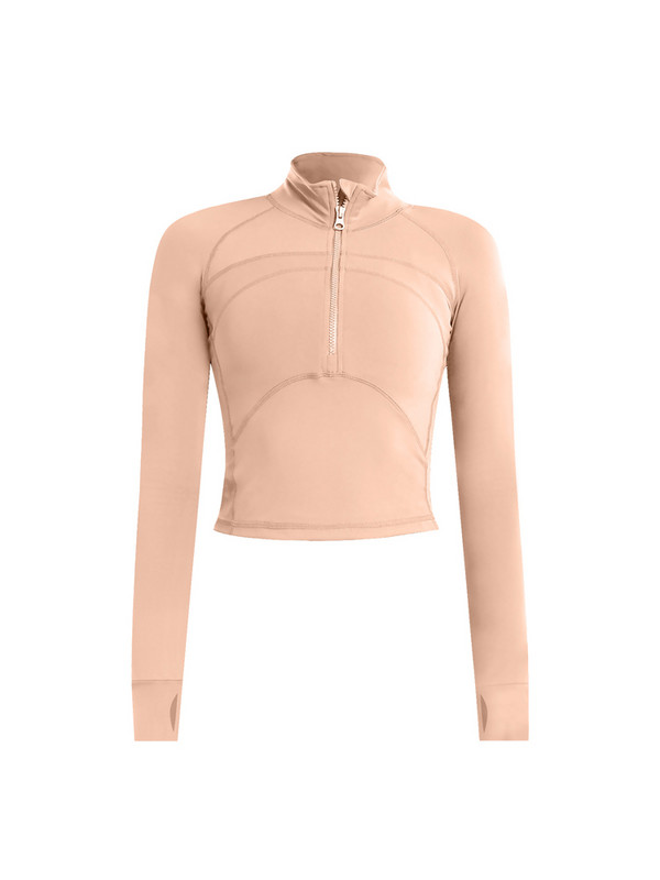 Hoip Jeeky Sieviešu Īsa Joga Jaka Statīvs Apkakle Vēja Necaurlaidīga Ātri Dry Jakas Garām Piedurknēm Ar Rāvējslēdzēju Sporta krekls Bezmaksas piegāde Jaka Y2k