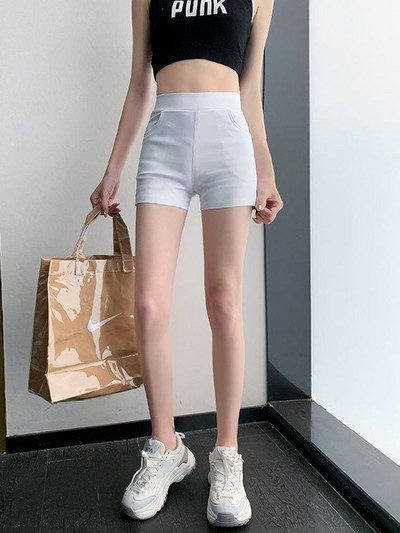 Pantaloni scurți cu fund alb Pantaloni strânși elastici cu talie înaltă Pantaloni scurti sport pentru femei Anti-orbire Leggings de gimnastică fierbinți ultra-scurți