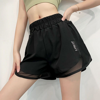 Pantaloni scurți sport pentru femei, respirabili, alergare, fitness, talie înaltă, cu picioare largi, pantaloni scurți de yoga, cu uscare rapidă, pantaloni scurți casual de vară