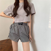 Sieviešu sporta šorti ar augstu vidukli Plānas bikses ar platām kājām Studentu skriešanas fitnesa vingrinājumi Ātri žūstoši ikdienas šorti ar aukliņu