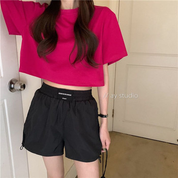 Sieviešu sporta šorti ar augstu vidukli Plānas bikses ar platām kājām Studentu skriešanas fitnesa vingrinājumi Ātri žūstoši ikdienas šorti ar aukliņu