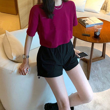 Sieviešu sporta šorti ar augstu vidukli Plānas bikses ar platām kājām Studentu skriešanas fitnesa vingrinājumi Ātri žūstoši ikdienas šorti ar aukliņu