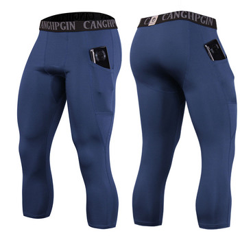 Мъжки 3/4 компресионни панталони с джобове, чорапогащник с клин на основния слой