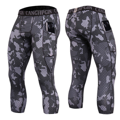 Muške kompresijske hlače 3/4 s džepovima na donjem sloju tajica