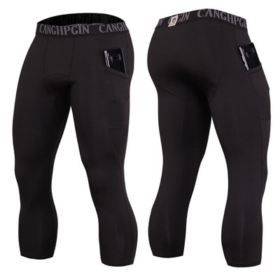 Muške kompresijske hlače 3/4 s džepovima na donjem sloju tajica