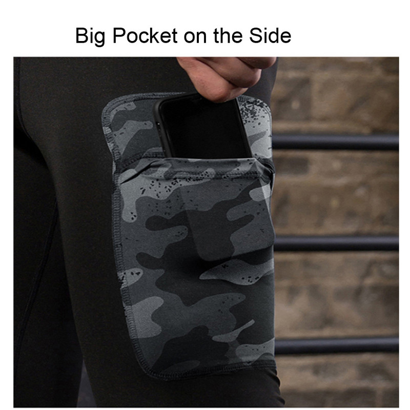 psvteide Férfi Pocket Leggings Kompressziós nadrágok Férfi Testépítés Pantalones Hombre Camouflage Pocket Joggers Férfi futóharisnya
