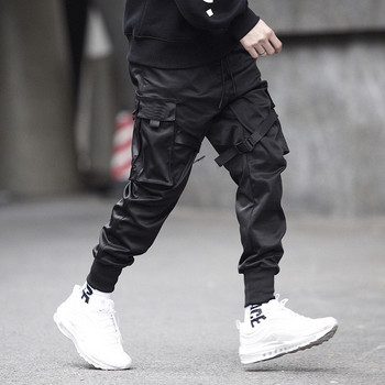 Ανδρικές κορδέλες Color Block Μαύρο παντελόνι Cargo Pocket Harem Joggers Harajuku Sweatpant Hip Hop Παντελόνι